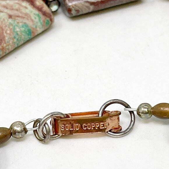 Artisan Jasper Gemstone Necklace Rectangle Beads Brown Green Earth Tone Boho - Picture 10 of 12